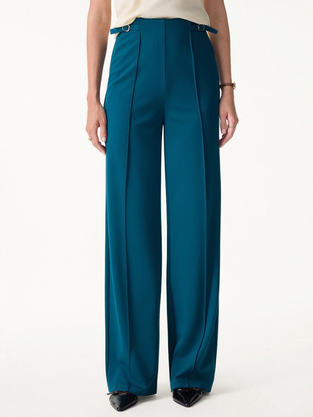 OGL | Ponte 4-Way Stretch Drapey High Rise Wide Leg Ankled Pant | Small New